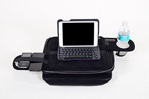 Laptop Sleeve 14 Inches Converts to a Lap Desk - TaboLap Black or Brown Suede Computer Sleeve Doubles as a Lapdesk with Cup Holder, 2 Retractable Trays to Store Phone, Snacks, Gadgets, and as Mouse Pad. Patented TaboLap Laptop Sleeve Lap Desk in One