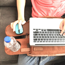 Laptop Sleeve 14 Inches Converts to a Lap Desk - TaboLap Black or Brown Suede Computer Sleeve Doubles as a Lapdesk with Cup Holder, 2 Retractable Trays to Store Phone, Snacks, Gadgets, and as Mouse Pad. Patented TaboLap Laptop Sleeve Lap Desk in One