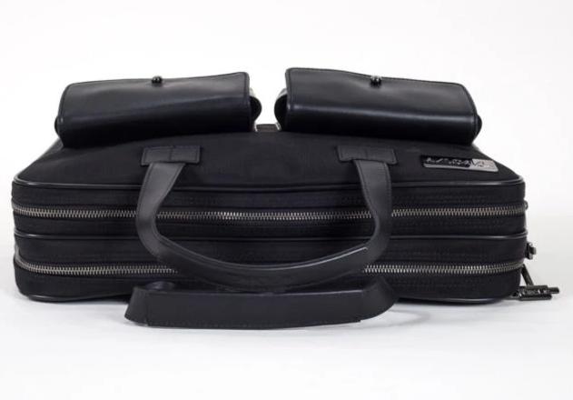 TaboLap Briefcase Black Leather and Black Nylon for Laptop Up to 16 Inches